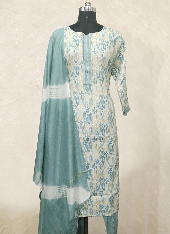 Blue Cotton Casual Wear Embroidery Work Plus Size Readymade Salwar Suit